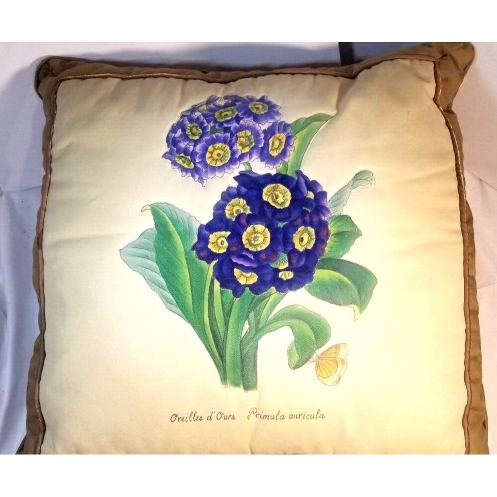 Colonial Accents Hand painted Purple Primrose Vintage Pillow Butterfly Accent